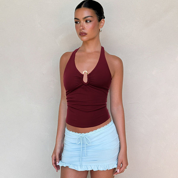 Top Crop Halter Escotado Ajustado Sexy
