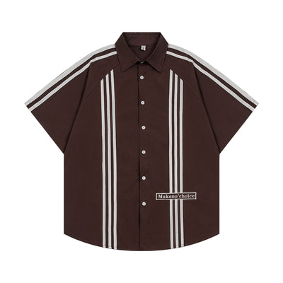 Camisa de Rayas Patchwork Manga Corta para Hombre - Image 4