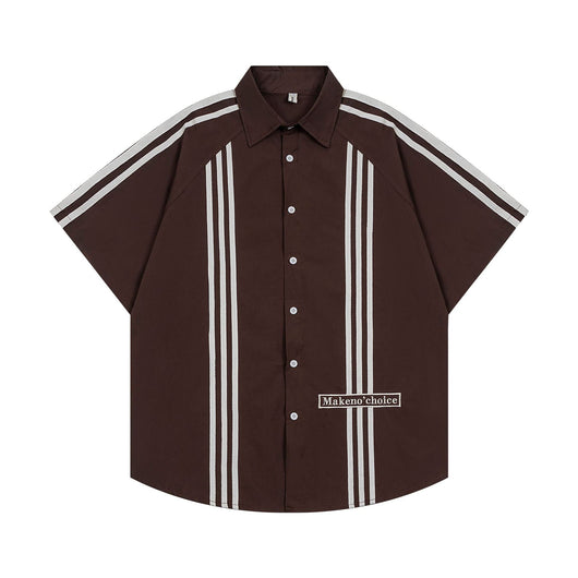 Camisa de Rayas Patchwork Manga Corta para Hombre - Image 4