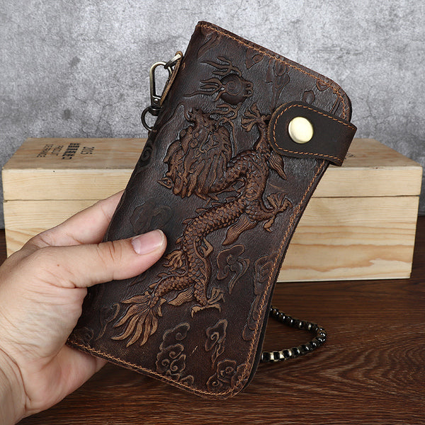 Cartera de Cuero Vintage Crazy Horse para Hombre con Grabado