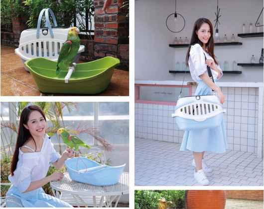 White and pink portable pet carrier with a transparent brown top, ventilation slots, and a sturdy handle. - Image 12