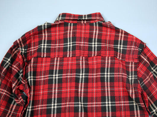 Camisa de Algodón Escocesa Roja a Cuadros con Detalles Desgarrados - Image 4
