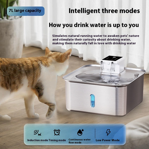Fuente de Agua para Gatos Inalámbrica Acero Inoxidable Recargable