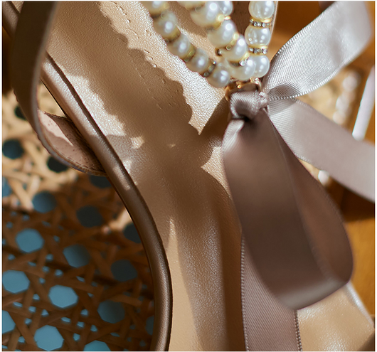 Sandalias de Tacón Grueso con Tira Perla Francesa y Cuero para Mujer - Image 12