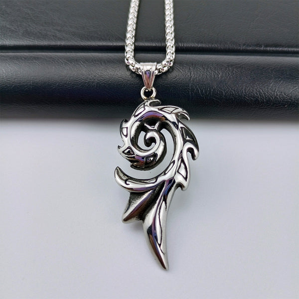 Collar Colgante Fénix de Fuego en Acero Titanio para Hombre