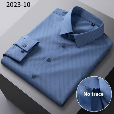Camisa Manga Larga Rayada de Fibra de Bambú Premium sin Costuras para Hombre - Image 8