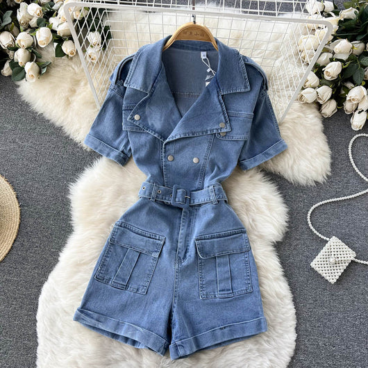 Jumpsuit Cargo de Manga Corta con Cuello y Piernas Anchas - Image 9