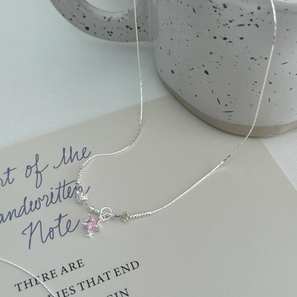Collar de Plata S925 Estrella Diamante Colores Pastel - Diseño Delicado para Clavícula - Image 6