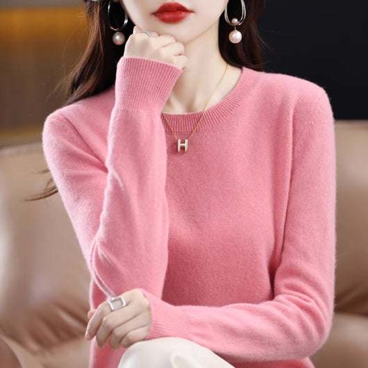 Suéter de Lana Pura Cuello Redondo Mujer - Diseño Holgado Otoño Invierno - Image 17