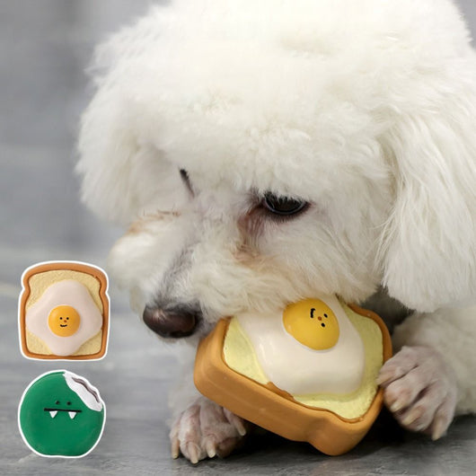 Juguete Mordedor para Perros Forma Pan con Patrón Cartoon - Resistente y Chirriante
