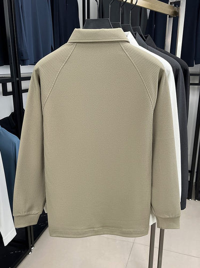 Polo Manga Larga con Textura Waffle y Cierre Medio - Estilo Americano - Image 37