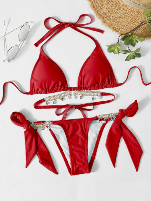 Traje de Baño Triangular con Levantamiento Push Up y Cristales Brillantes - Image 3