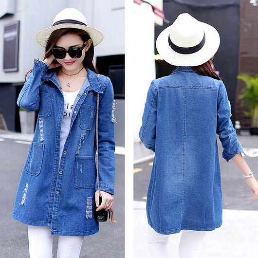Chaqueta Denim Suelta con Roturas Estilo Mid-Length - Image 14