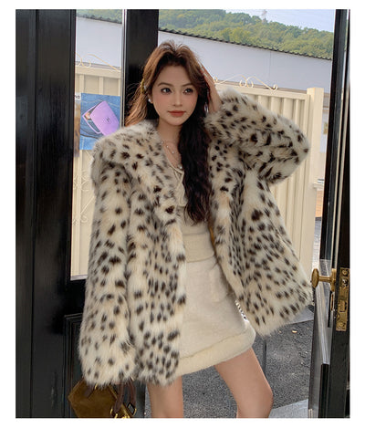 Abrigo de Piel Estampado Leopardo con Cuello de Piel para Mujer - Image 8