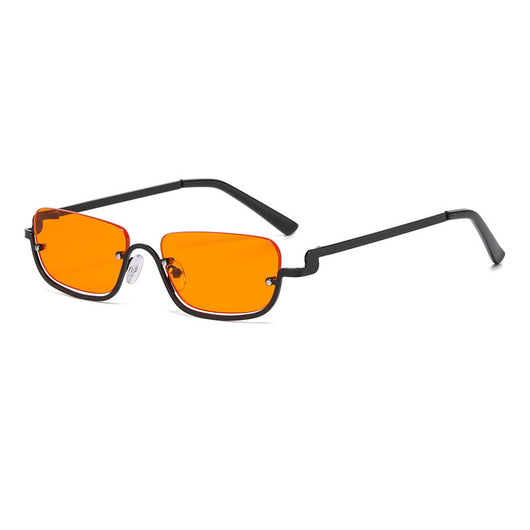 Gold frame semi-rimless sunglasses with brown rectangular lenses and black temple tips on a white background. - Image 7