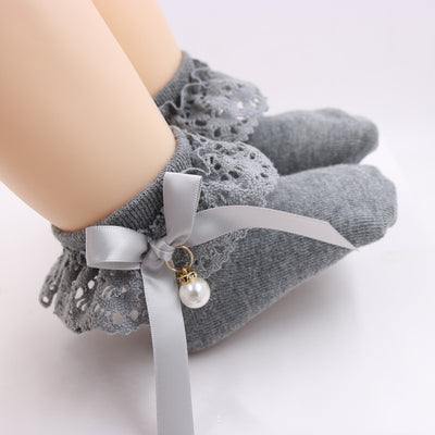 Calcetines de Niña con Lazo de Perlas y Encaje de Algodón - Image 7
