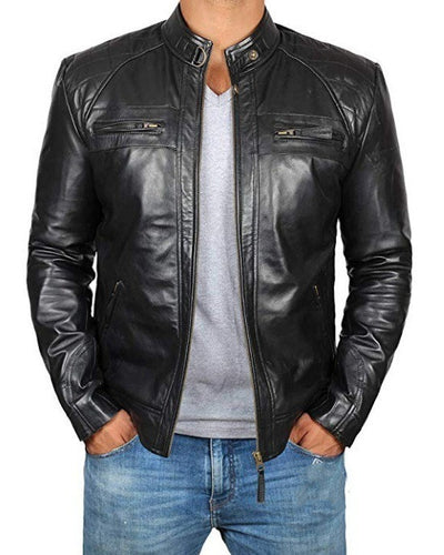 Chaqueta de Cuero para Hombre Estilo Europeo Americano con Cuello Alzado - Image 2