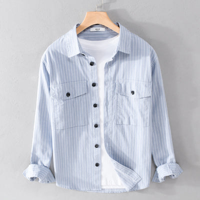 Camisa Manga Larga a Rayas para Hombre - Forro Térmico Primavera Otoño - Image 13