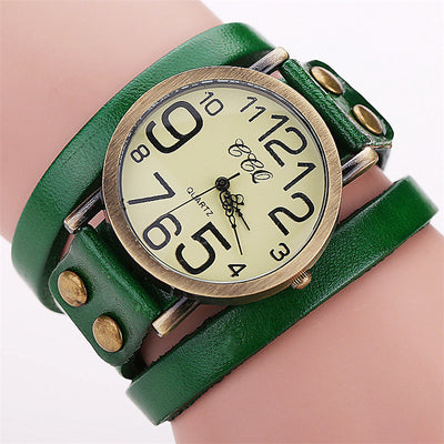 Reloj Retro de Cuero Genuino con Tres Círculos - Unisex - Image 5