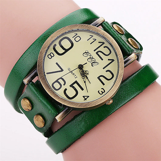 Reloj Retro de Cuero Genuino con Tres Círculos - Unisex - Image 5