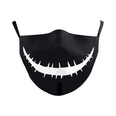 Beige double-layer dust mask with ear hooks, featuring a digital print of a wide, creepy smile with white teeth and red gums. - Image 12