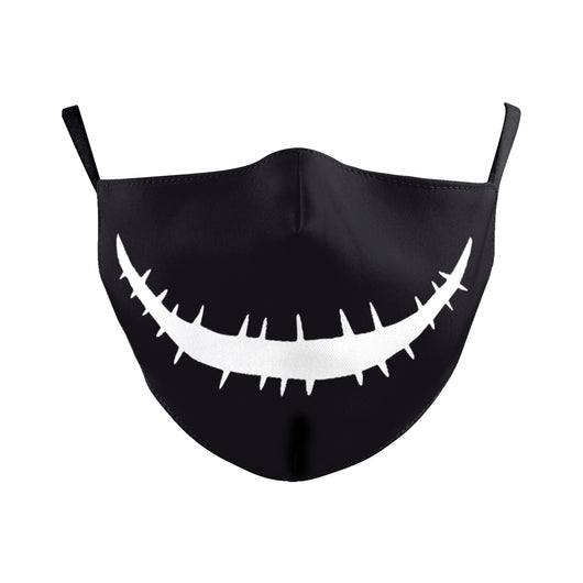 Beige double-layer dust mask with ear hooks, featuring a digital print of a wide, creepy smile with white teeth and red gums. - Image 12