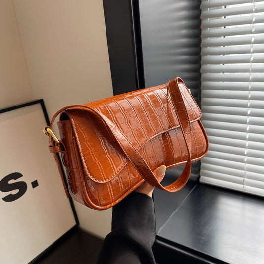Bolso de Hombro Mujer Cuero PU Patrón Piedra con Hebilla Metálica