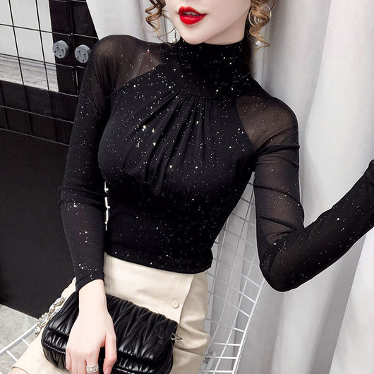 Blusa Retro de Malla y Encaje para Mujer - Image 11