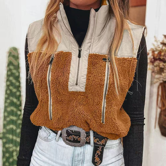 Chaleco de Lana para Mujer con Cuello Tipo Camisa y Costuras Decorativas