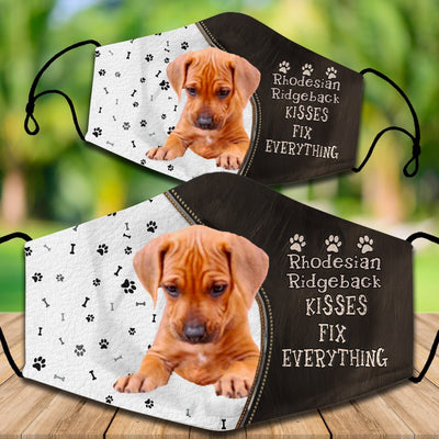 Cotton face mask with a Cavapoo dog graphic and "CAVOODLES KISSES FIX EVERYTHING" text. Features paw prints and bones. - Image 5