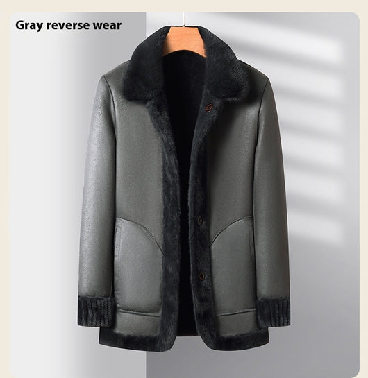 Abrigo de Invierno para Hombre con Cuello Solapa y Piel de Visón Dorado - Image 16