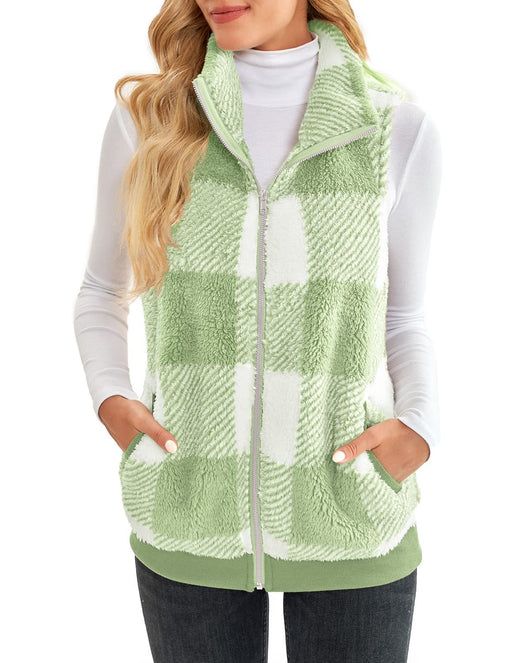 Chaleco Cardigan de Terciopelo Reversible con Cuadros Gruesos y Cuello de Pie - Image 9