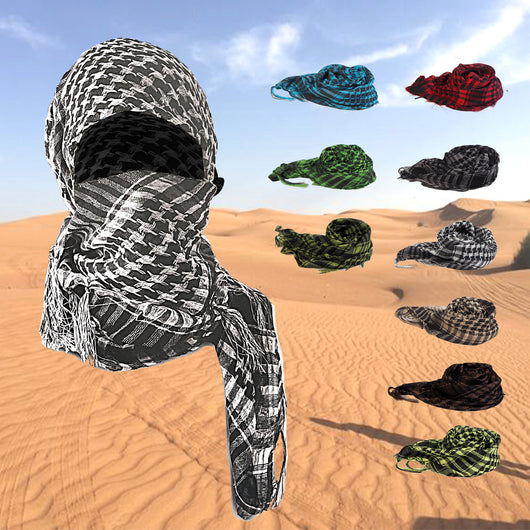 Pañuelo Táctico Keffiyeh Cuadros Houndstooth con Borlas Desértico