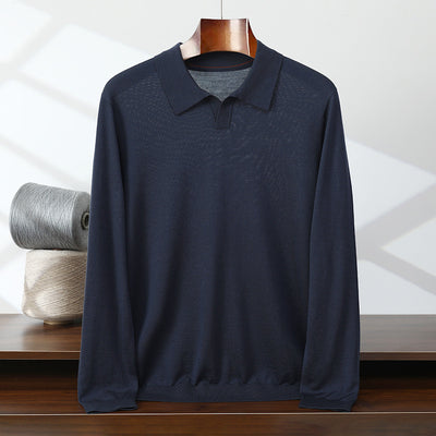 Suéter Polo de Lana Pura Fina Cuello Solapa para Hombre