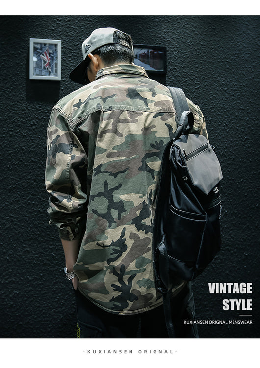 Chaqueta Camisa de Trabajo Camuflaje Manga Larga para Hombre - Image 10