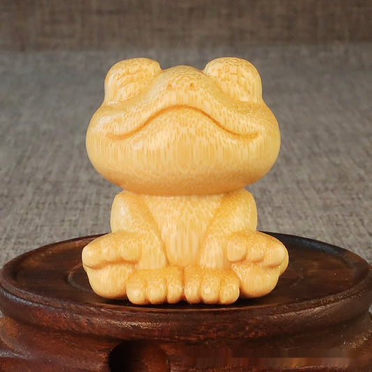 Ornamento de Rana Sonriente en Talla de Bambú Macizo
