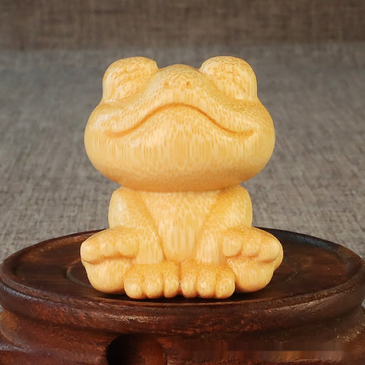 Ornamento de Rana Sonriente en Talla de Bambú Macizo