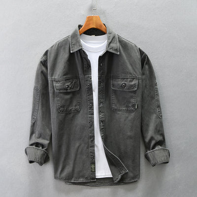 Camisa de Trabajo Retro Estilo Japonés Manga Larga para Hombre - Image 2