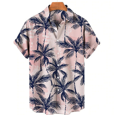 Camisa Casual Slim Estampado 3D Playa Manga Corta para Hombre - Image 27