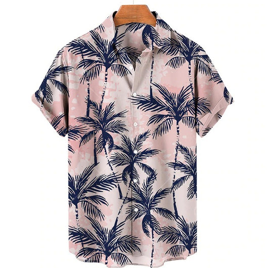 Camisa Casual Slim Estampado 3D Playa Manga Corta para Hombre - Image 27