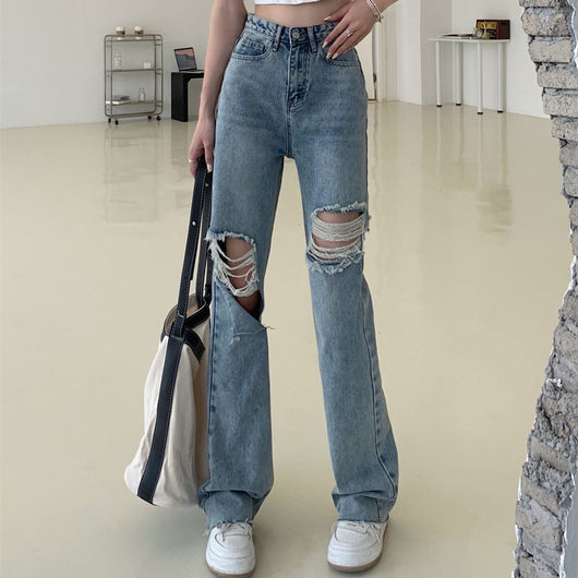 Jeans Retro Talle Alto Rectos con Roturas - Image 7