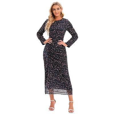 Vestido Largo Elegante con Estampado Floral y Manga Larga - Image 3