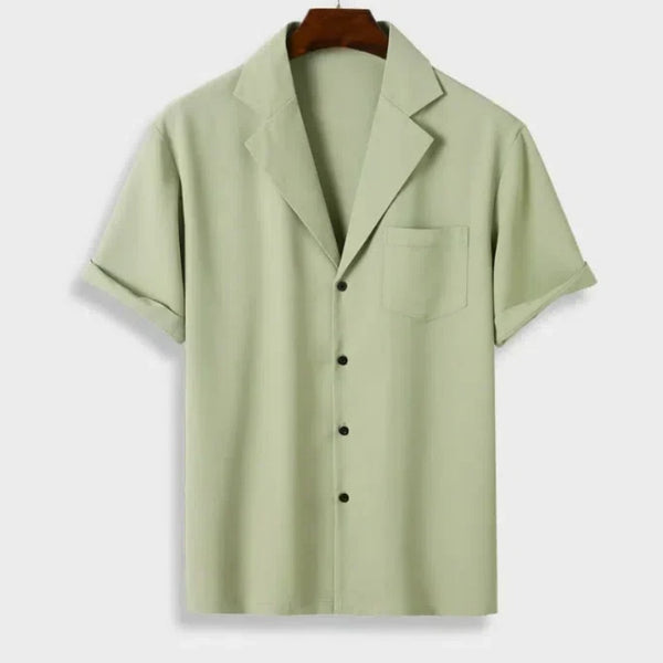 Camisa Casual de Hombre a Rayas con Cuello Solapa y Estampado Moderno