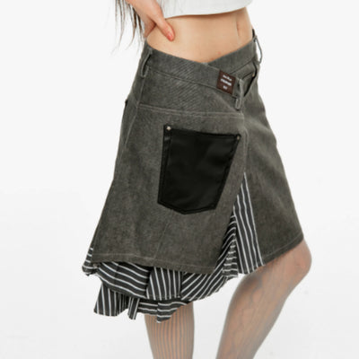 Falda Midi Twill con Flecos y Detalles Combinados - Image 7
