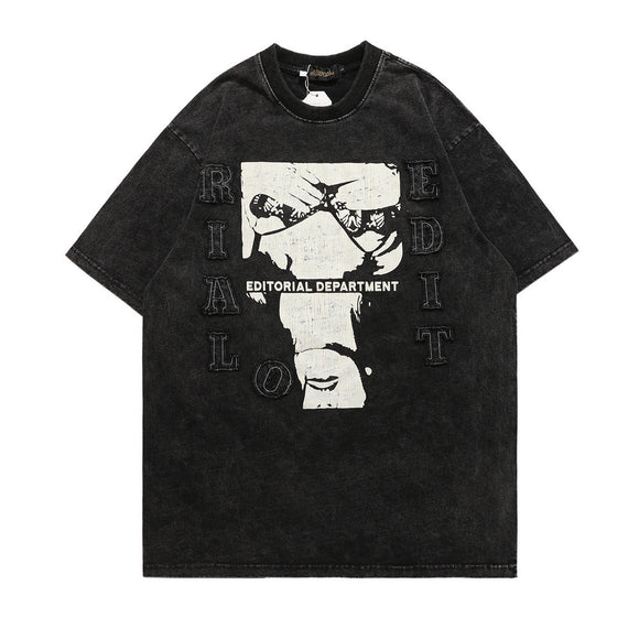 Camiseta Estampado Abstracto Desgastado Manga Corta para Hombre Street