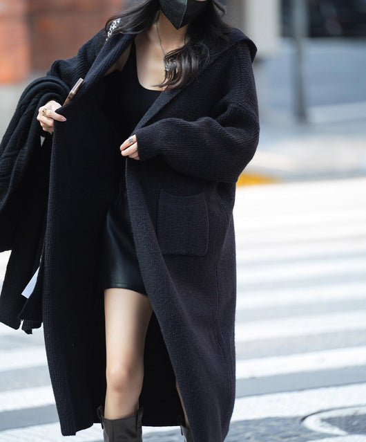 Cardigan Largo Tejido para Mujer con Capucha - Abrigo Tipo Trench - Image 24