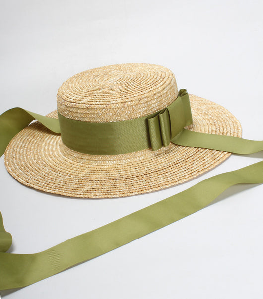 Sombrero de Paja para Mujer con Lazo Verde - Diseño Plano Elegante - Image 9