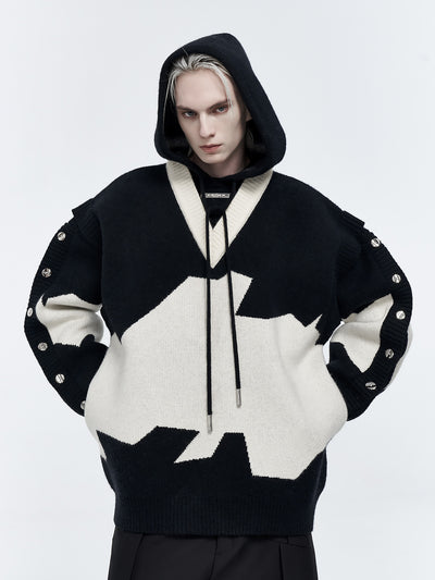 Sudadera con Capucha Bicolor Bordada de Dos Capas para Hombre - Image 9