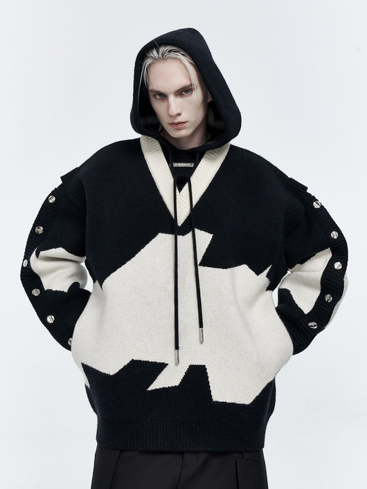 Sudadera con Capucha Bicolor Bordada de Dos Capas para Hombre - Image 9