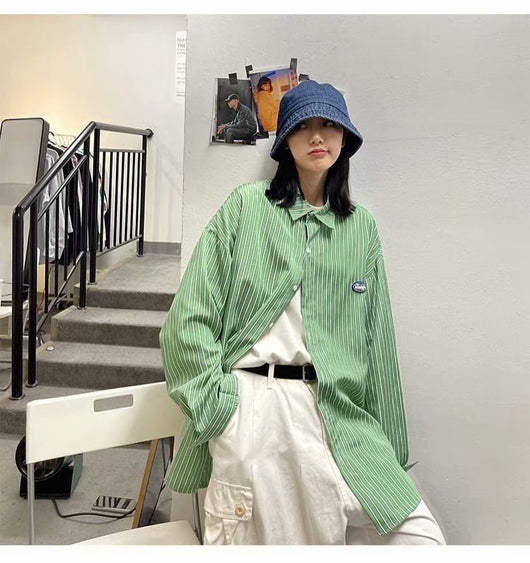 Camisa de Manga Larga Estilo Hong Kong a Rayas Casual Suelta Juvenil - Image 19